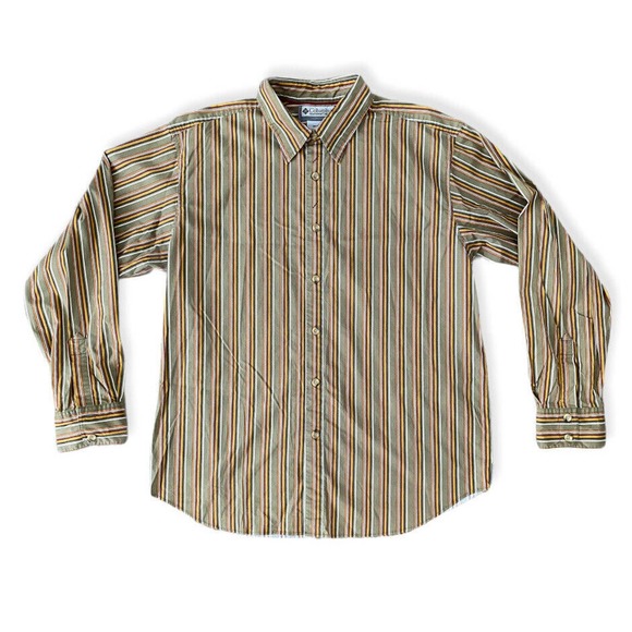 Columbia Vertex Men’s Brown Stripes Buttom Up Long Sleeve Shirt Size Medium - Picture 1 of 6